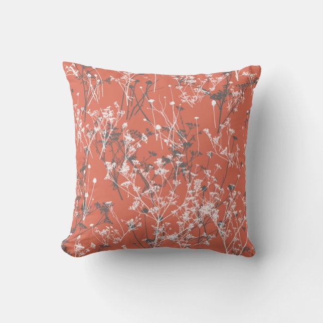 Modern Abstract Wildflowers Terracotta Floral Throw Pillow (Front)