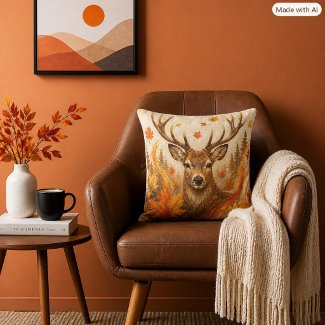 Modern Abstract Wildlife Deer and Fall Leaves