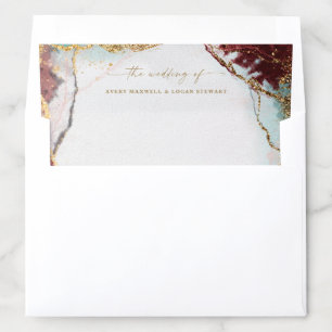 Modern Abstract Wine Red & Gold 5x7 Wedding Envelope Liner