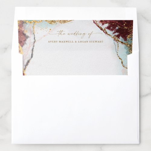 Modern Abstract Wine Red  Gold 5x7 Wedding Envelope Liner
