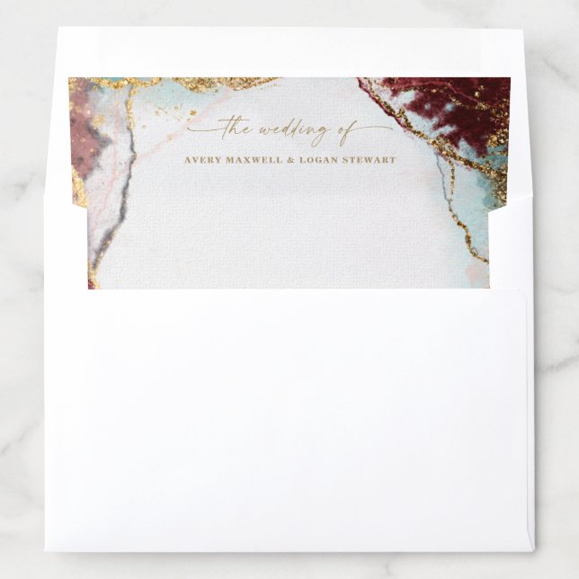 Modern Abstract Wine Red & Gold 5x7 Wedding Envelope Liner (In Envelope)