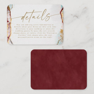Modern Abstract Wine Red & Gold Wedding Details Enclosure Card