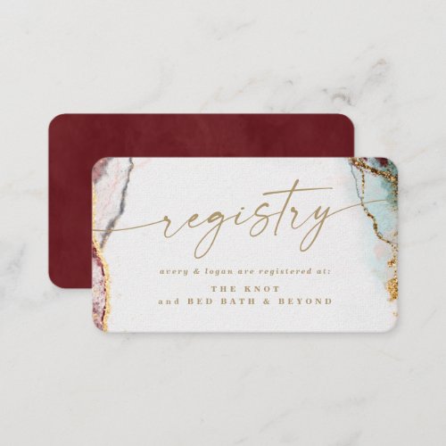 Modern Abstract Wine Red  Gold Wedding Registry Enclosure Card