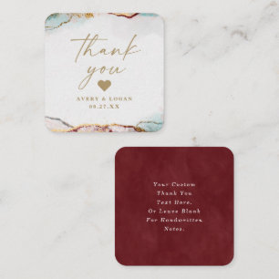 Modern Abstract Wine Red & Gold Wedding Thank You Note Card