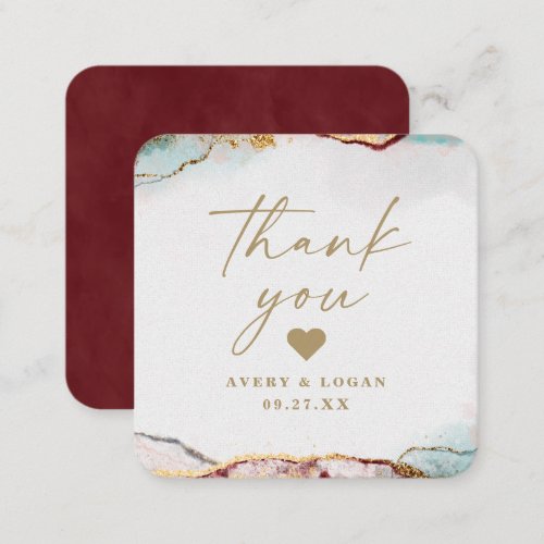 Modern Abstract Wine Red  Gold Wedding Thank You Note Card