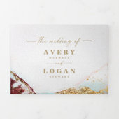 Modern Abstract Wine Red & Gold Winter Wedding Tri-Fold Invitation (Cover)