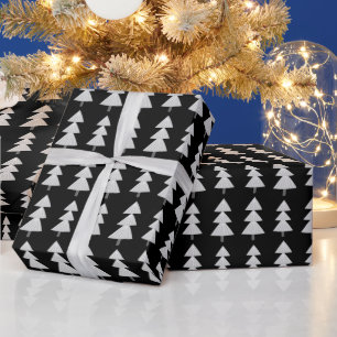 Modern Abstract Winter Christmas Tree Black Gray Wrapping Paper