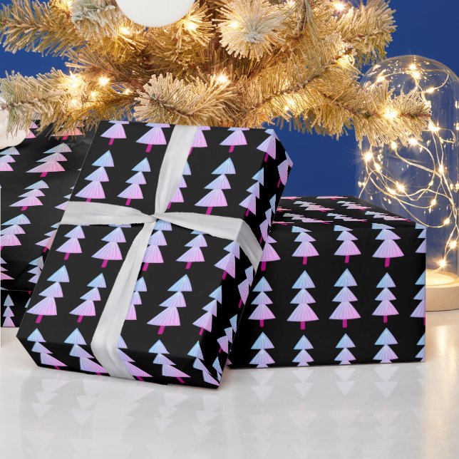 Modern Abstract Winter Christmas Tree Pink Black Wrapping Paper (Holidays)