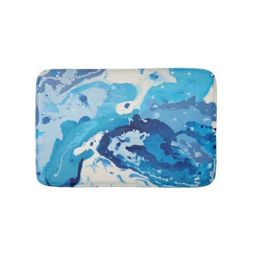 Modern abstract with pastel shades of blue ocean bath mat
