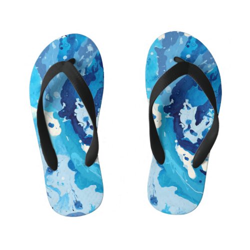 Modern abstract with pastel shades of blue ocean kids flip flops
