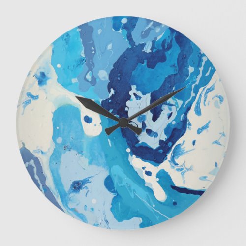 Modern abstract with pastel shades of blue ocean large clock