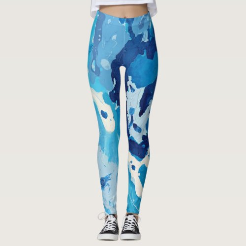 Modern abstract with pastel shades of blue ocean leggings