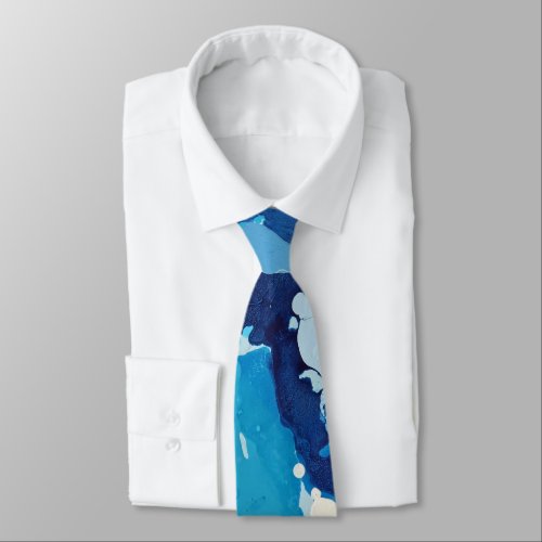 Modern abstract with pastel shades of blue ocean neck tie