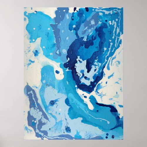 Modern abstract with pastel shades of blue ocean poster