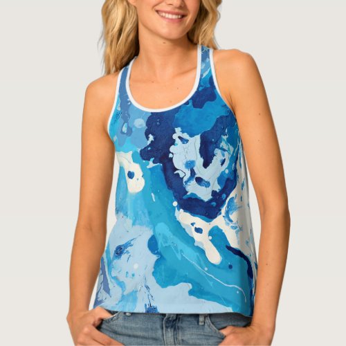 Modern abstract with pastel shades of blue ocean tank top