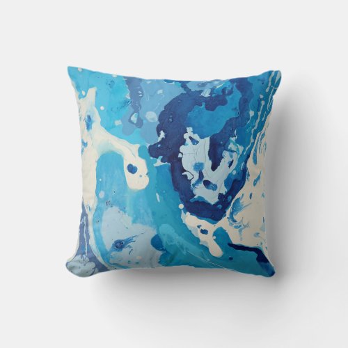 Modern abstract with pastel shades of blue ocean throw pillow
