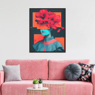 Modern abstract woman portrait with flowers canvas print