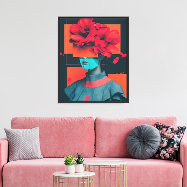 Modern abstract woman portrait with flowers canvas print (Insitu(LivingRoom))