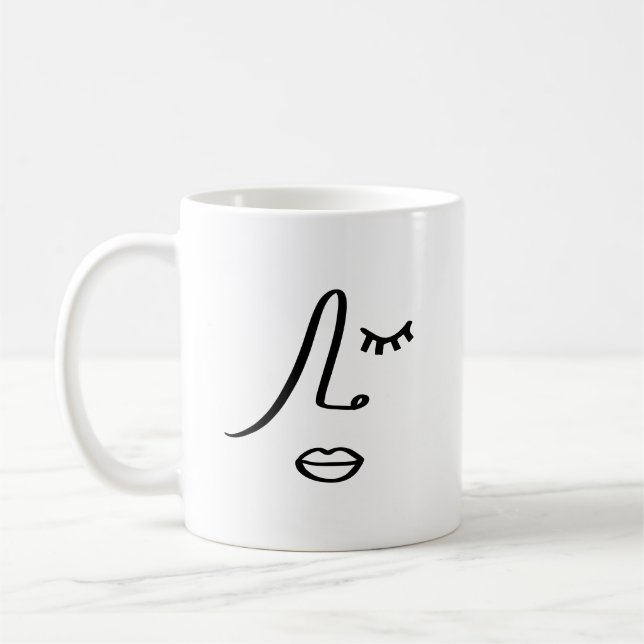 Modern Abstract Womans Face Minimalist Art Design Coffee Mug (Left)