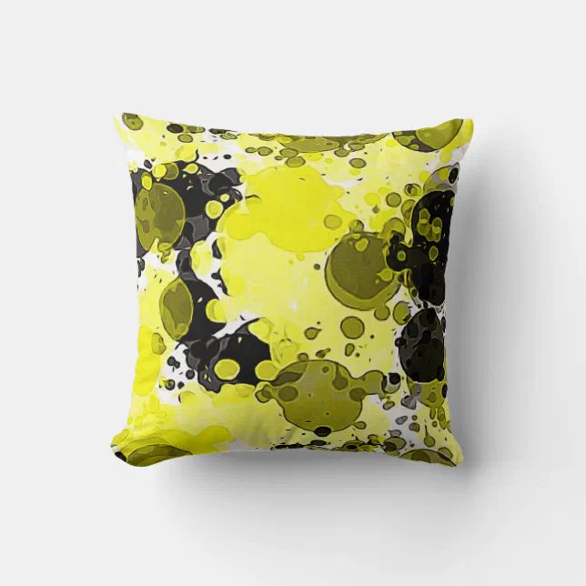 Modern Abstract Yellow and Black Paint Splatter Throw Pillow Zazzle