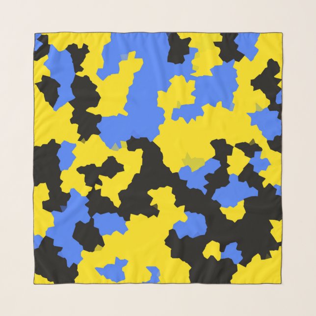 Modern Abstract Yellow Blue Black Pattern Design Scarf (Front)