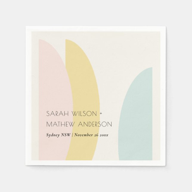 Modern Abstract Yellow Blush Aqua Blue Wedding Napkins (Front)