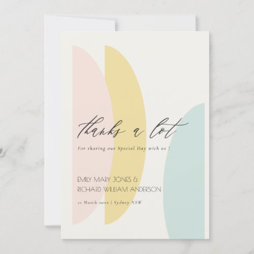 MODERN ABSTRACT YELLOW BLUSH AQUA BLUE WEDDING THANK YOU CARD