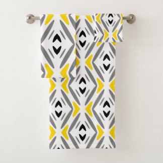 Modern Abstract Yellow Gray Diamond Bath Towel Set
