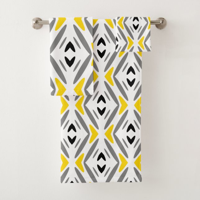Modern Abstract Yellow Gray Diamond Bath Towel Set (Insitu)