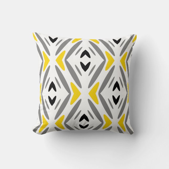 Modern Abstract Yellow Gray Diamond Throw Pillow (Front)