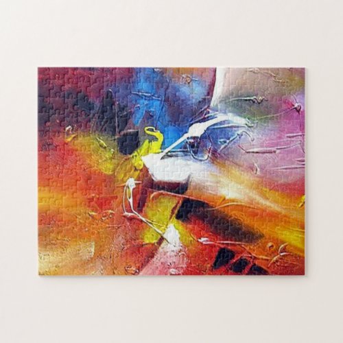 Modern Abstract  Yellow Green Blue Purple Trendy Jigsaw Puzzle