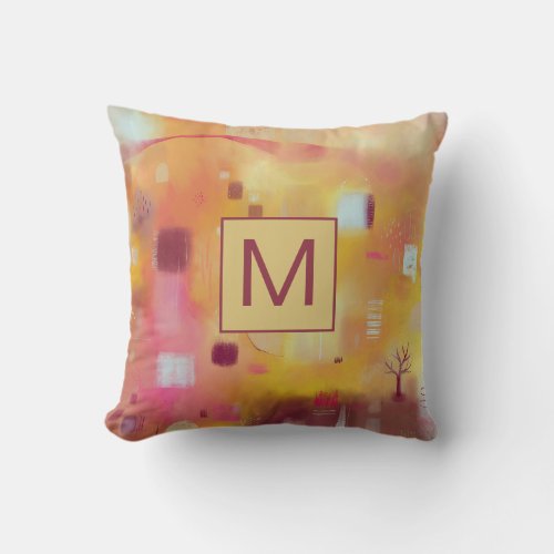 Modern Abstract Yellow Monogram Throw Pillow