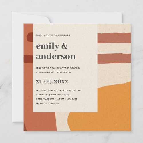 MODERN ABSTRACT YELLOW TERRACOTTA ARTISTIC WEDDING INVITATION