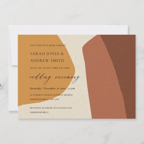 MODERN ABSTRACT YELLOW TERRACOTTA ARTISTIC WEDDING INVITATION