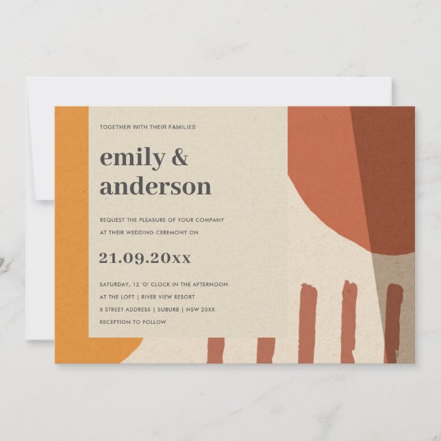 MODERN ABSTRACT YELLOW TERRACOTTA ARTISTIC WEDDING INVITATION (Front)