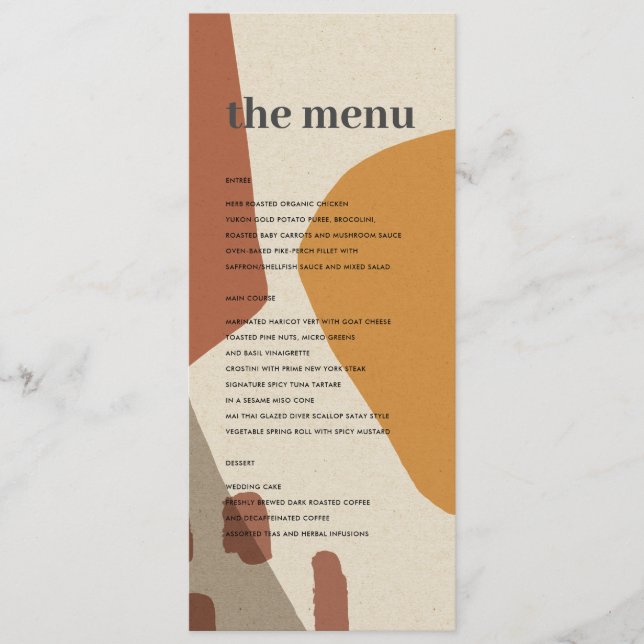 MODERN ABSTRACT YELLOW TERRACOTTA ARTISTIC WEDDING MENU (Front)