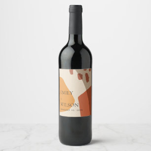 MODERN ABSTRACT YELLOW TERRACOTTA ARTISTIC WEDDING WINE LABEL