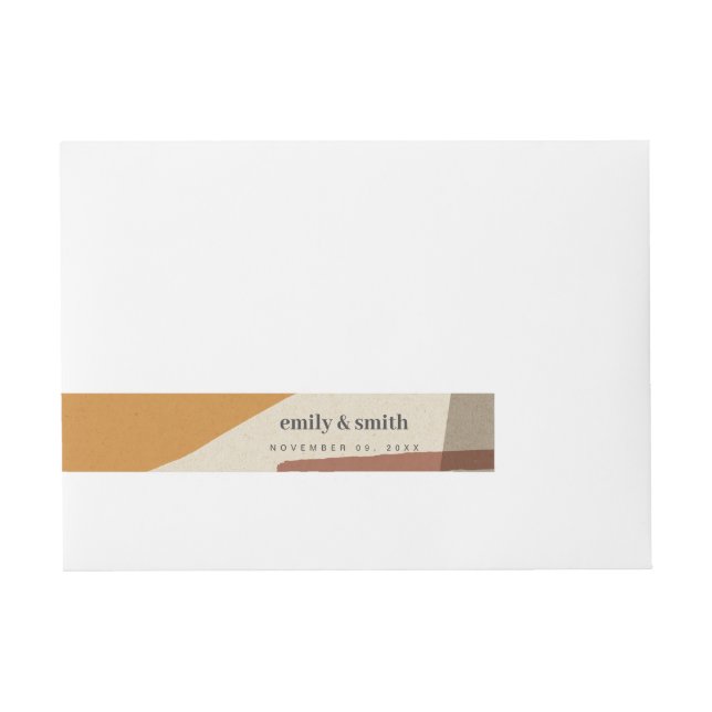 MODERN ABSTRACT YELLOW TERRACOTTA ARTISTIC WEDDING WRAP AROUND ADDRESS LABEL (Front)