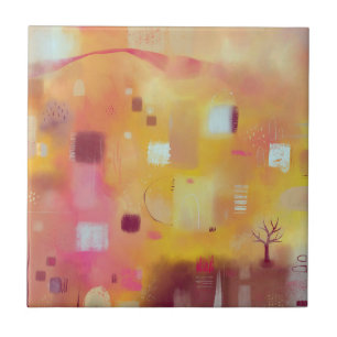 Modern Abstract Yellow Watercolor Ceramic Tile