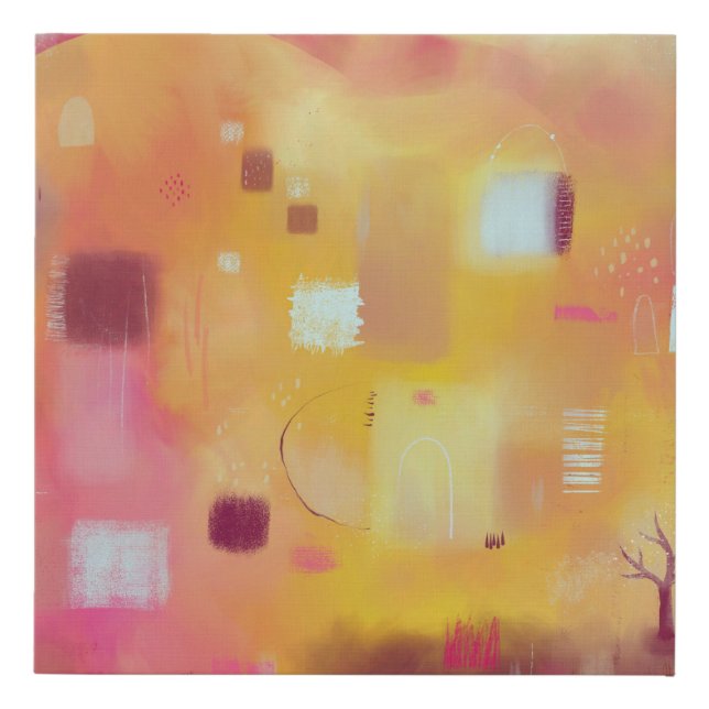 Modern Abstract Yellow Watercolor Faux Canvas Print (Front)