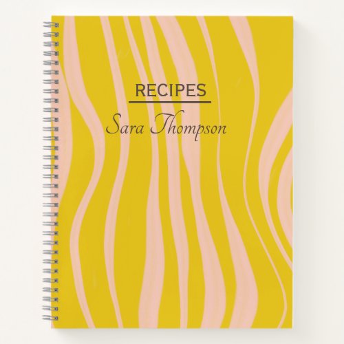 Modern abstract yellow wave personalised recipe notebook