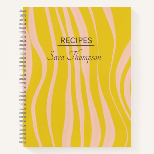 Modern abstract yellow wave personalised recipe notebook (Front)