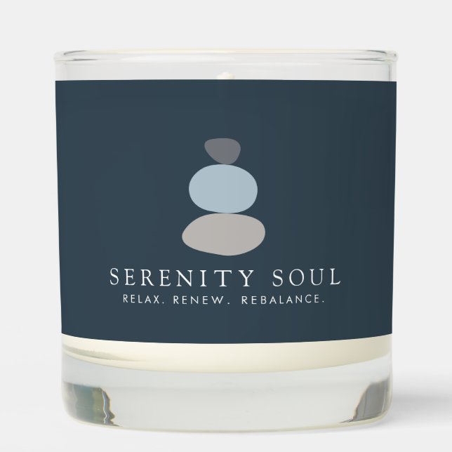 Modern Abstract Zen Stones Blue Logo Scented Candle (Front)