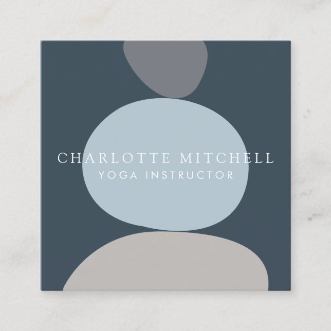 Modern Abstract Zen Stones Blue Logo Yoga, Massage Square Business Card (Front)