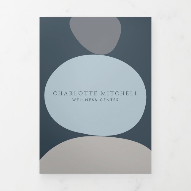 Modern Abstract Zen Stones Blue Wellness Brochure (Cover)