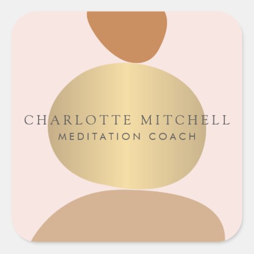 Modern Abstract Zen Stones Gold and Pink Logo Square Sticker