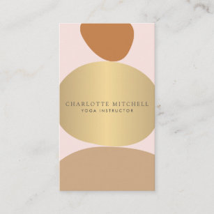 Modern Abstract Zen Stones Gold and Pink Logo Yoga Business Card