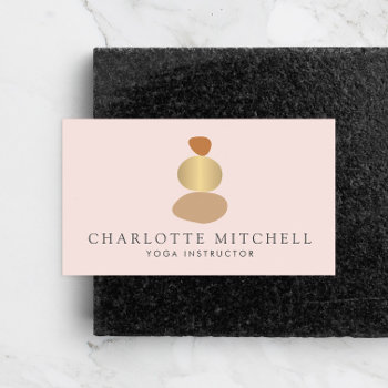 Modern Abstract Zen Stones Gold And Pink Logo Yoga Business Card by 1201am at Zazzle