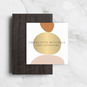 Modern Abstract Zen Stones Gold Logo Yoga, Massage Square Business Card