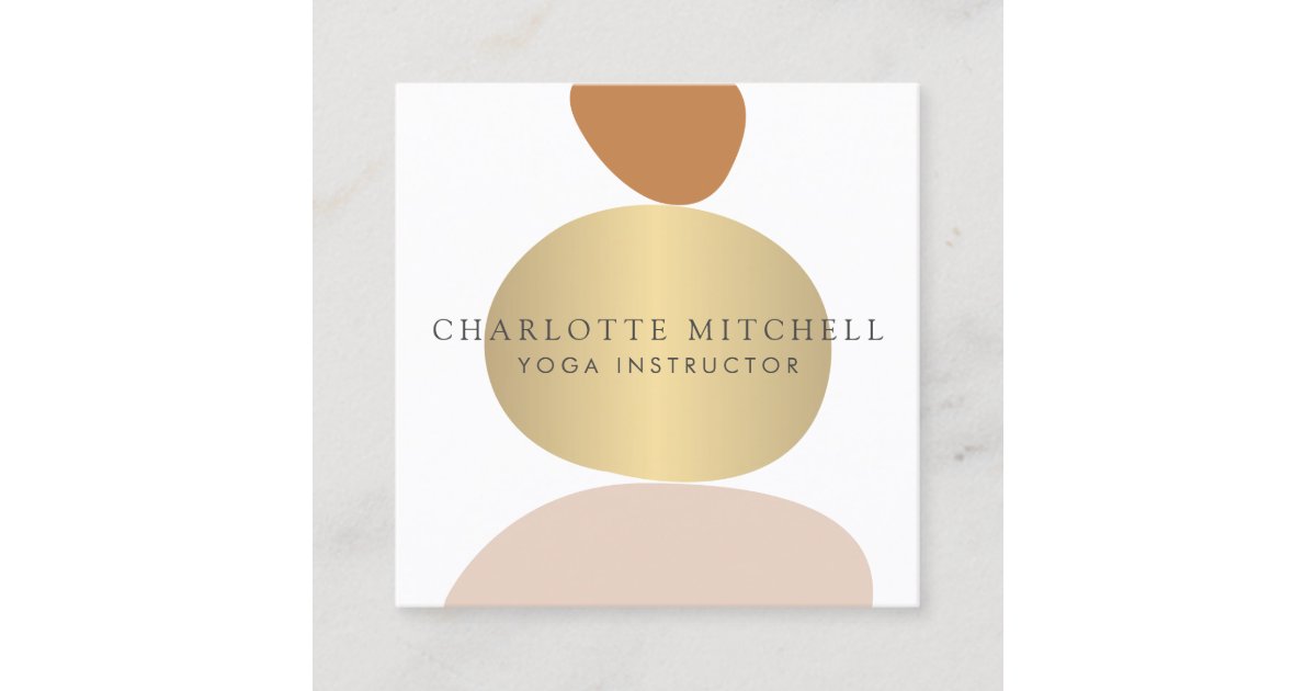 Modern Abstract Zen Stones Gold Logo Yoga Massage Square Business Card Zazzle Com